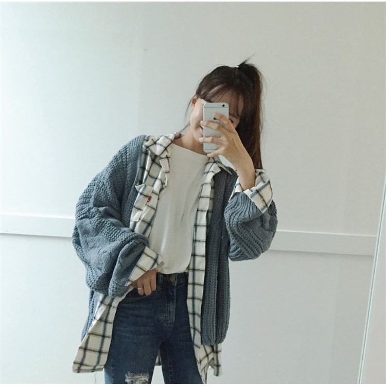 Áo cardigan nữ, áo cardigan len nữ form rộng màu trắng xanh xám thời trang | WebRaoVat - webraovat.net.vn