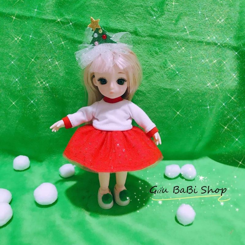 Đầm noel cho búp bê size 1/8 bjd, baboliy, bru,1/6blythe,babies,xinji,animator,ob11,ddf,5inch