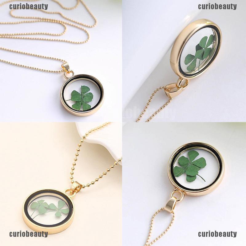 Mặt Dây Chuyền Cỏ 4 Lá Khô Tự Nhiên Thời Trang