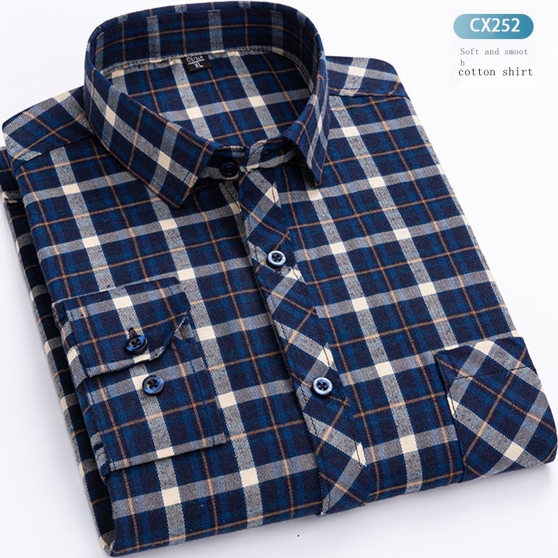 Áo Sơ Mi Tay Dài 50% Cotton Họa Tiết Sọc Caro Phong Cách Cổ Điển Thời Trang Xuân Thu Cho Nam