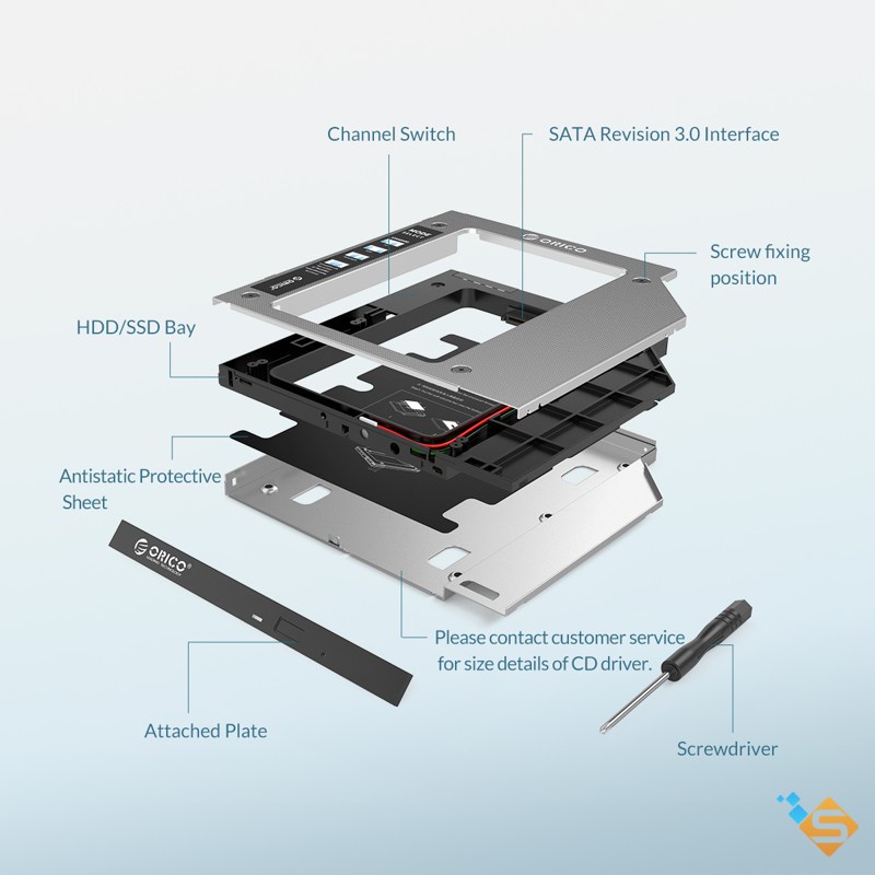 Khay Cắm Ổ Cứng 2.5" SATA 3 ORICO Laptop Caddy Bay Dày 9.5mm 12.7mm L95SS L127SS M95SS- Bảo Hành 1 Năm