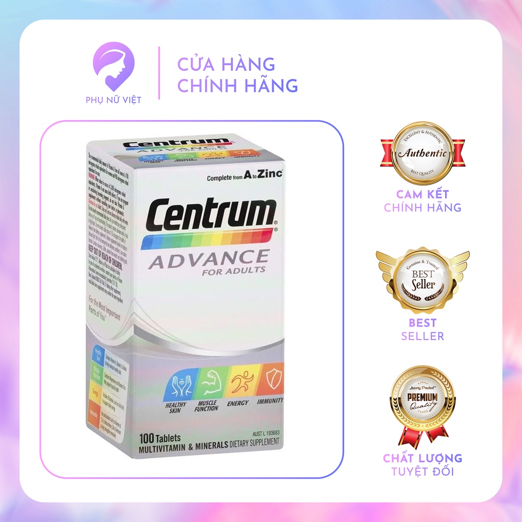 (Hàng chuẩn Úc)- Vitamin Tổng Hợp Cho Người Lớn - Centrum Advance For Adults 100 viên loại dành cho người dưới 50 tuổi
