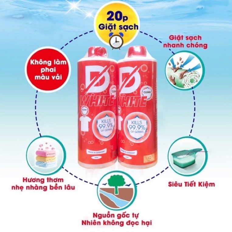 Tẩy trắng quần áo D White, Tẩy mốc quần áo, ố vàng, không phai màu vải