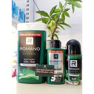Combo Sữa tắm Romano Classic 180G tặng dầu gội Romano Classic 60g + Lăn khử mùi Romano Classic 50ml