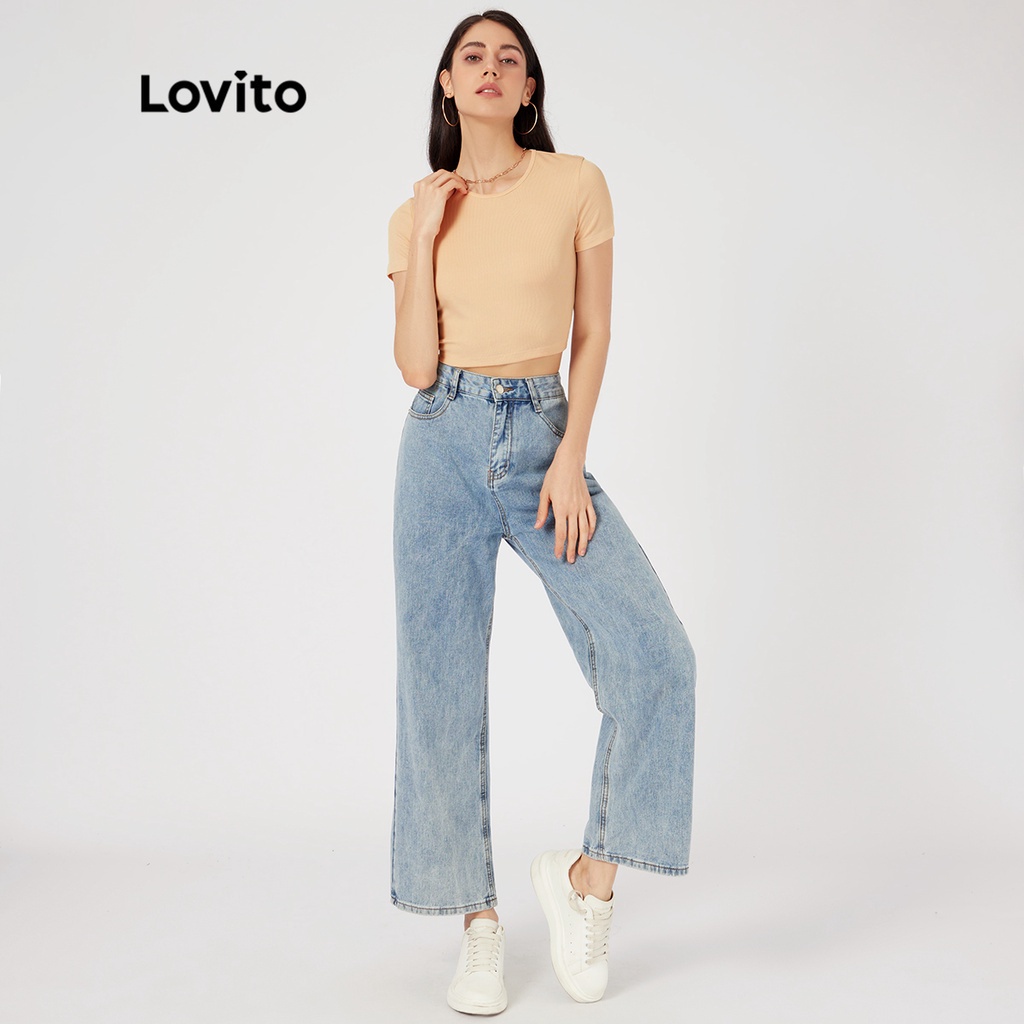 Áo thun Lovito cơ bản hàng ngày buộc dây sau lưng ghép nối màu sắc phong cách thường ngày L23LD007 (màu mơ)