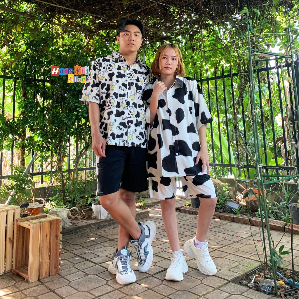 Set Bộ Áo Sơ Mi Hoạ Tiết Phối Quần Cartoon Đùi Dáng Rộng Ulzzang Unisex - MM