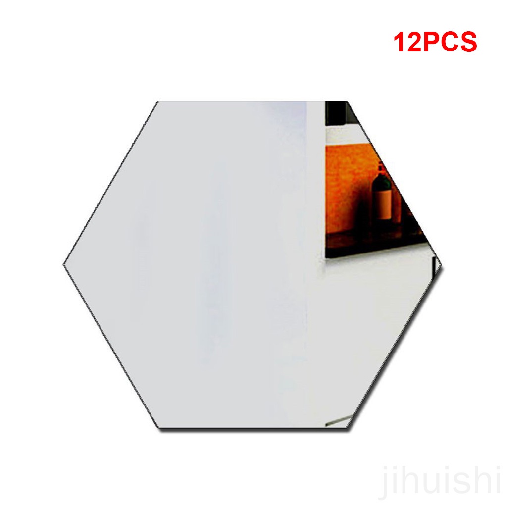 12 Miếng Dán Tường Hình Lục Giác Bằng Acrylic Tráng Gương Diy Trang Trí Nhà Cửa