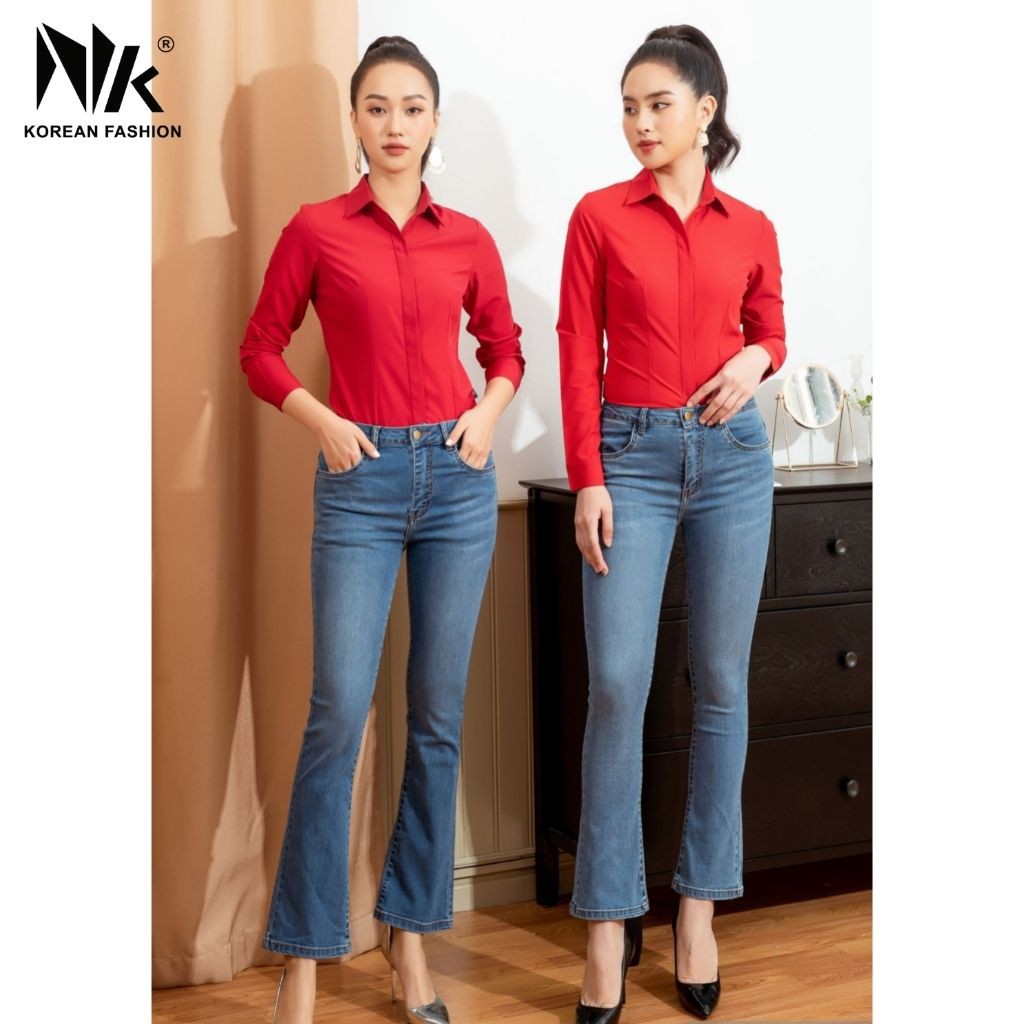 Quần Jeans Nữ Công Sở NK FASHION Ống Loe Lưng Cao, Chất Liệu Nhập Hàn Cao Cấp, Co Giãn Tốt NKFQU2011013