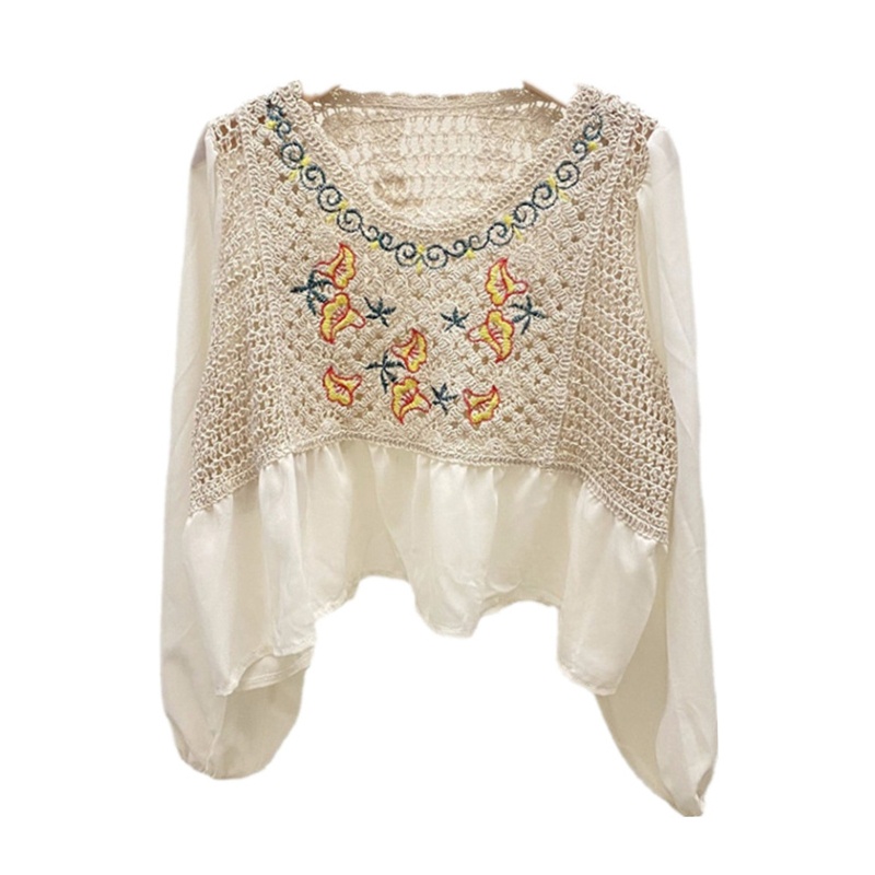 Áo Kiểu Chiffon Tay Dài Cổ Tròn Phong Cách Pháp Thời Trang Đi Biển Cho Nữ