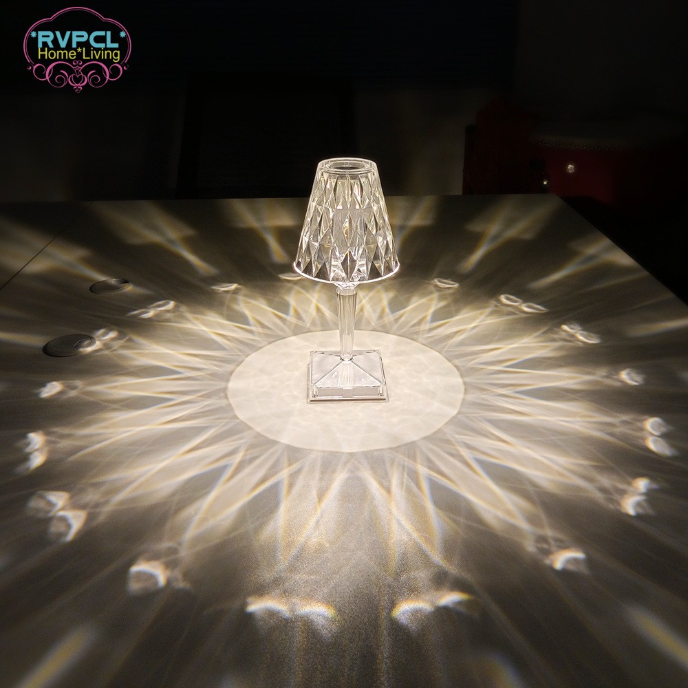 Rechargeable USB crystal table lamp transparent prism desk night light Nordic lamp bedroom living room bedside decoration/photograph good things @VN