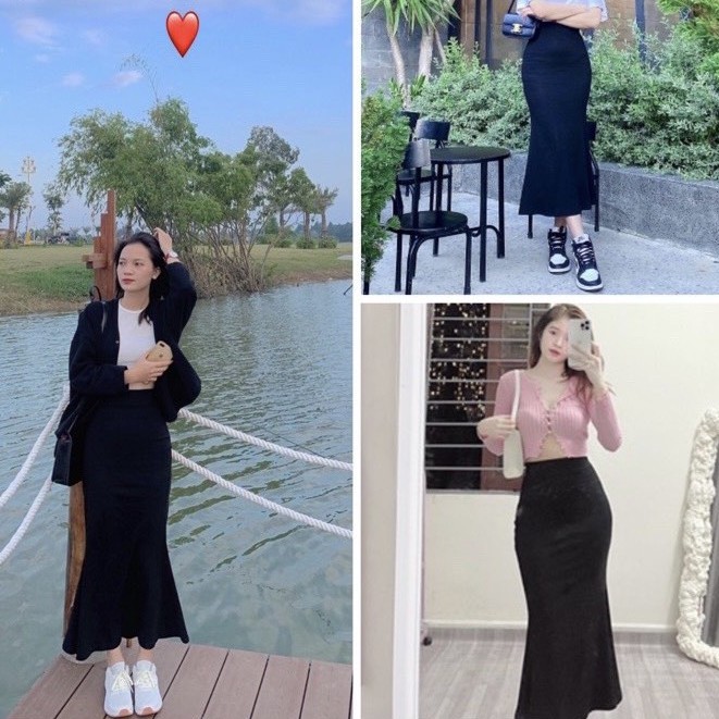 Chân váy đuôi cá xòe dưới dáng dài chất len tăm co dãn tốt vanmiushop