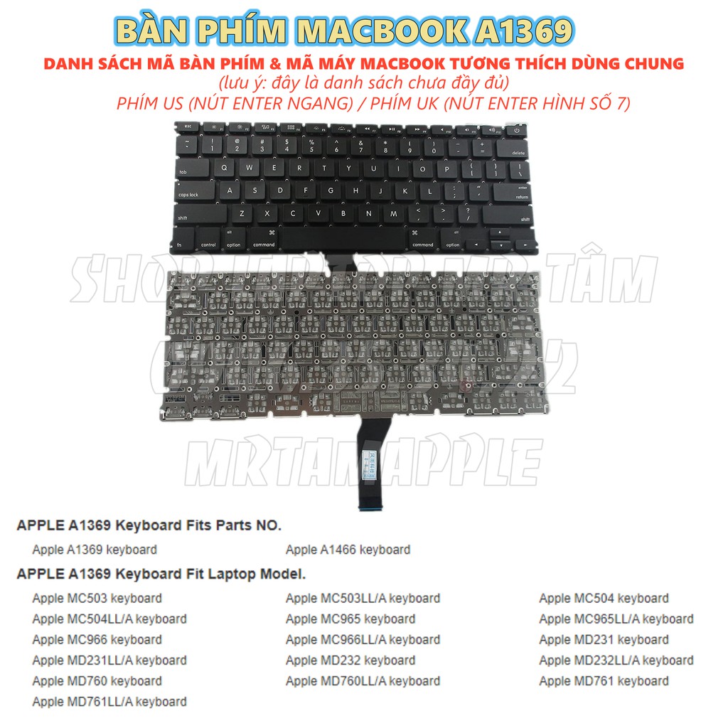 (KEYBOARD) BÀN PHÍM LAPTOP MACBOOK A1369 dùng cho Air 13&quot; A1369 2011, A1466 2012 2013 2014 2015