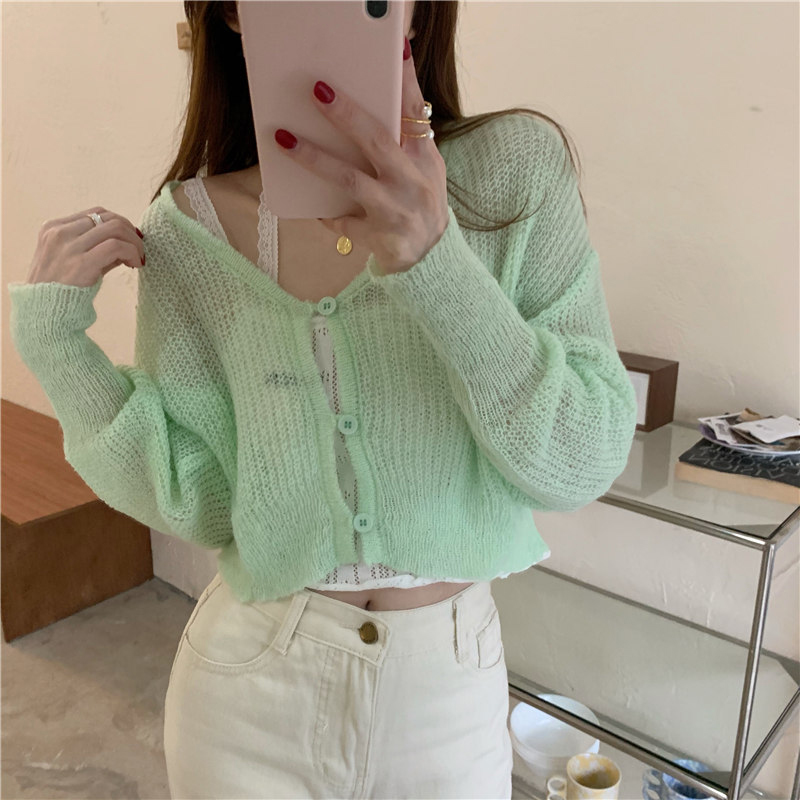 Áo Khoác Cardigan Len Mỏng Dáng Ôm Ngắn Thời Trang Cho Nữ