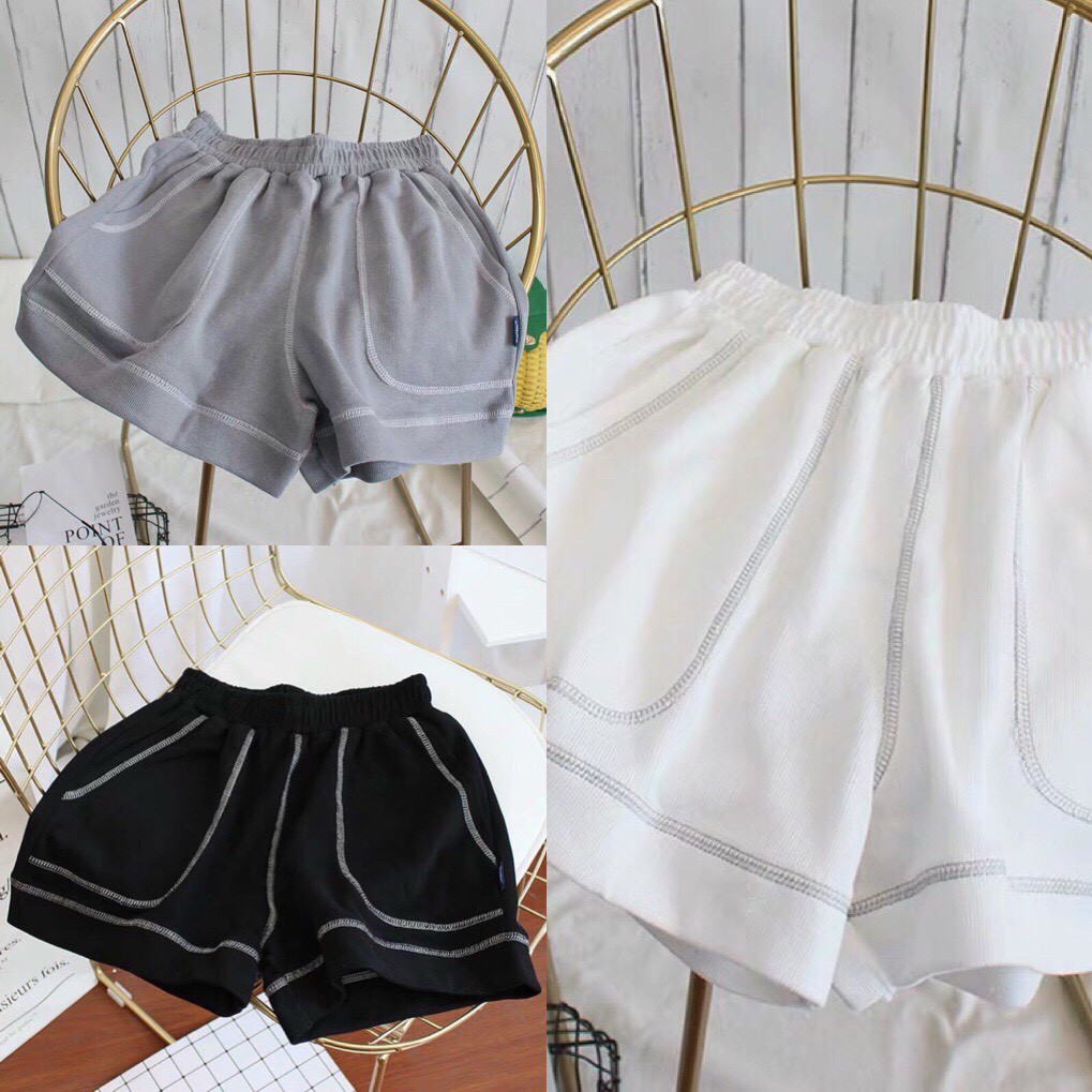 Quần short thêu chỉ nổi 💖FREESHIP💖 Quần short đùi chạy viền chỉ nổi thun trơn