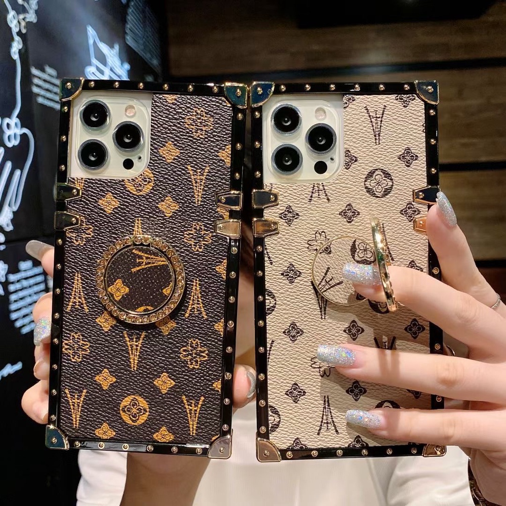 Ốp Điện Thoại Da Hình Tháp Paris Retro Đính Đá + Giá Đỡ OPPO F9 F11 PRO F1 F3 PLUS F3 F7 F5 F1S R15 R17 PRO R11 R11S PLUS