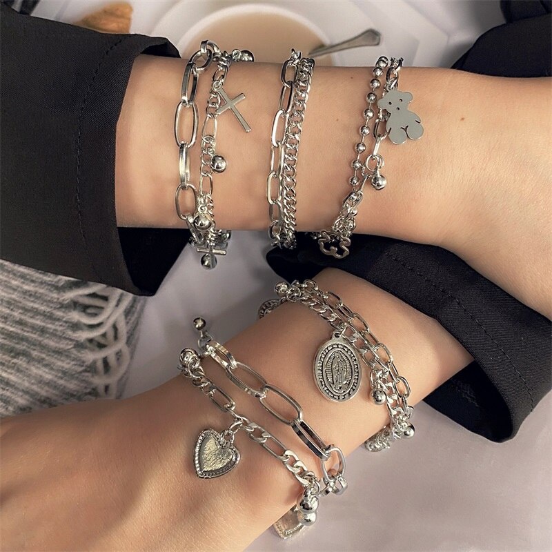 Vòng Tay Nhiều Lớp Mặt Hình Trái Tim / Gấu Dễ Thương Cho Nữ