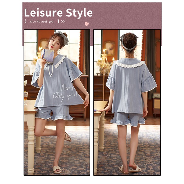 Bộ Đồ Pajamas Cotton Ngắn Tay Thiết Kế Đơn Giản Cho Nữ | BigBuy360 - bigbuy360.vn