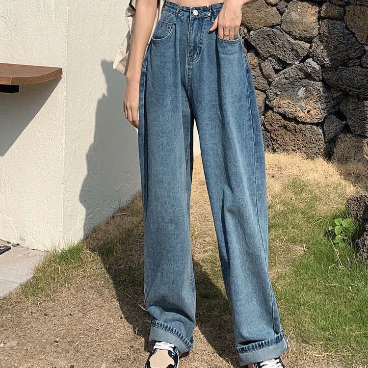 Quần jean dài SUXI ống rộng lưng cao phong cách cổ điển thời trang cá tính cho nữ
