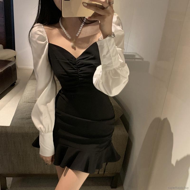 Đầm nữ đuôi cá tay phồng dài thời trang Retro