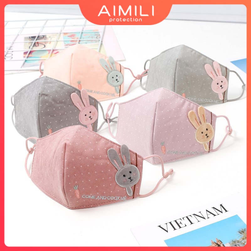 Khẩu Trang Chống Bụi Thoáng Khí In Hình Thỏ Dễ Thương Có Thể Tái Sử Dụng Cho Bé 2-10 Tuổi