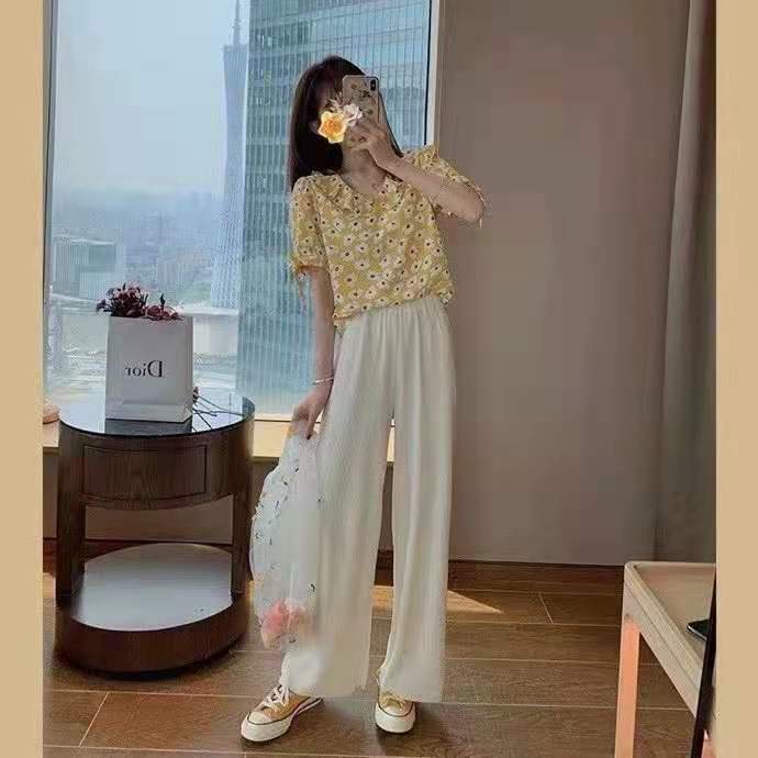 Quần Dài Lưng Cao Ống Rộng Phong Cách Hàn Quốc Cho Nữ