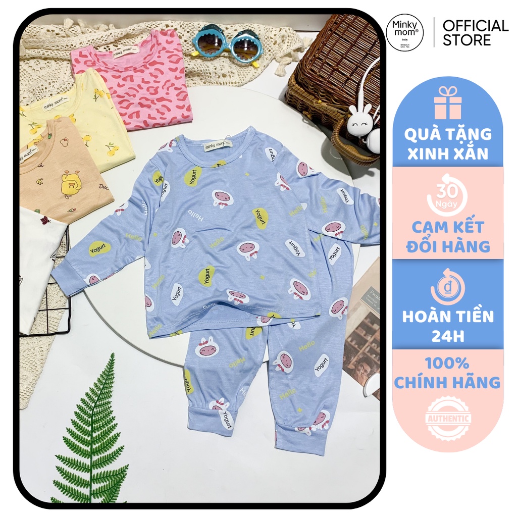 [SALE] Bộ Thun Lạnh Dài Tay Cho Bé Trai, Bé Gái Minky Mom Hoạ Tiết Báo Hồng, Đồ Bộ Cho Bé Mặc Nhà MKMTD2233