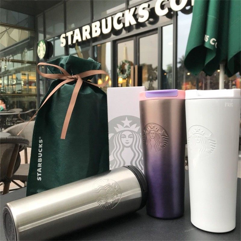 Ly, cốc, bình giữ nhiệt Starbucks màu gradient,ombre hồng tím 437ml Grande ảnh thật