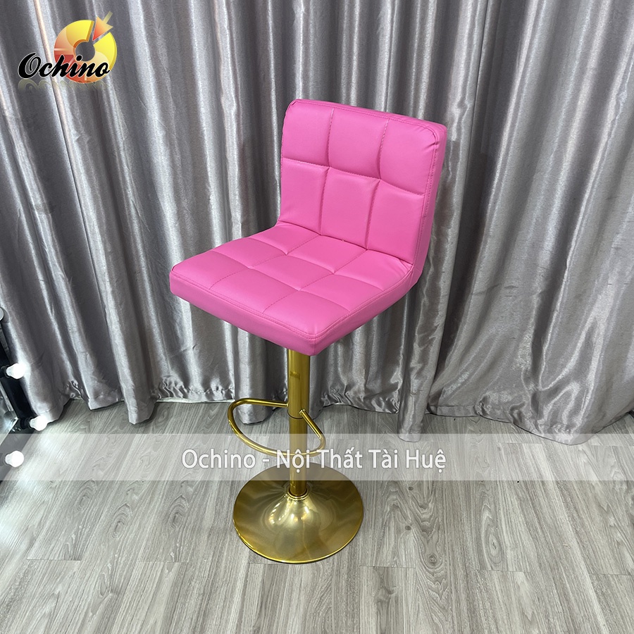 Ghế Bar, Ghế Trang Điểm Mẫu vịn tay inox không tay Chân Vàng K1 Sang Chảnh Điều Chỉnh Độ Cao 60/80 Và Xoay 360 Độ
