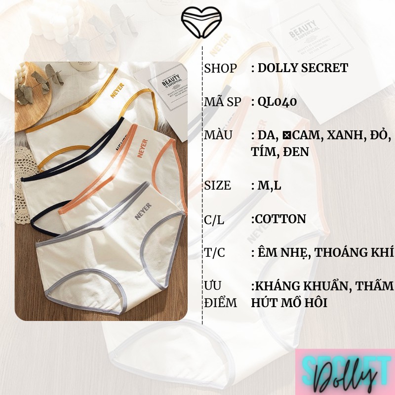 Quần Lót Nữ Giá Rẻ Cotton Kháng Khuẩn Mềm Mỏng Thoáng Mát Siêu Tôn Dáng Mẫu DOLLY SECRET QL040