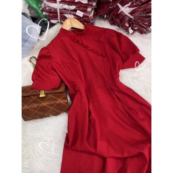 đầm đỏ nút bọc tiểu thư | BigBuy360 - bigbuy360.vn
