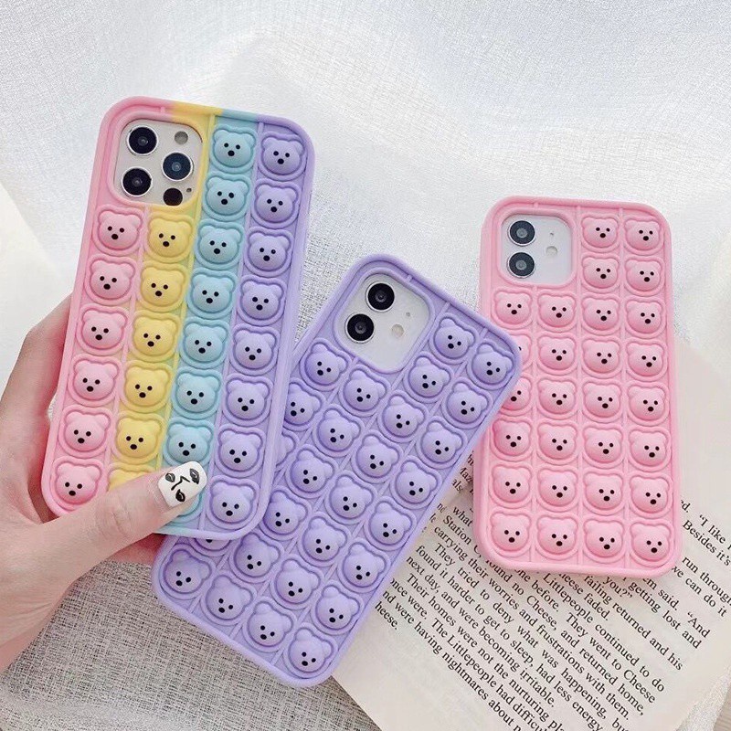 Ốp Điện Thoại Silicon Dẻo Họa Tiết Gấu &amp; Cầu Vồng Dễ Thương Cho For iPhone 11 12 Pro 7 8 Plus X Xr Xs Max