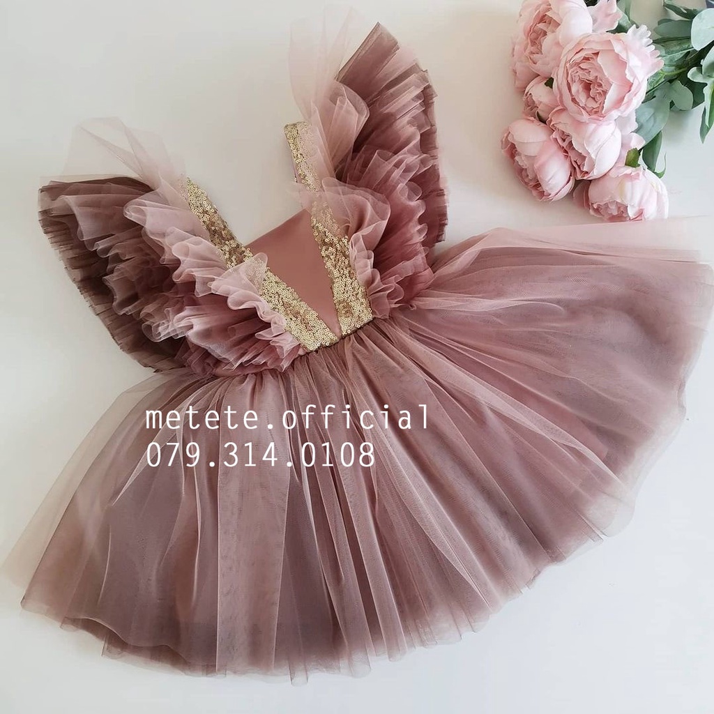 Váy đầm công chúa thiết kế cho bé gái cánh tiên mix tone nâu kim sa cute (LiLLiana) - Mẹ Tê Tê