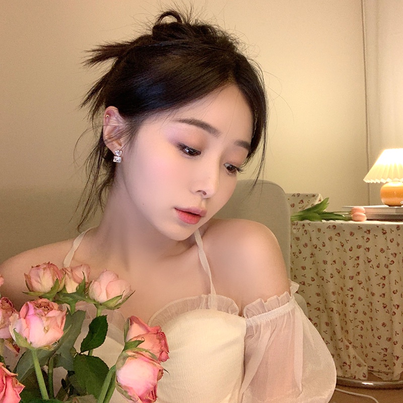 Khuyên tai Ahellogirl mạ bạc 2022 hình trái tim đính đá zircon sang trọng