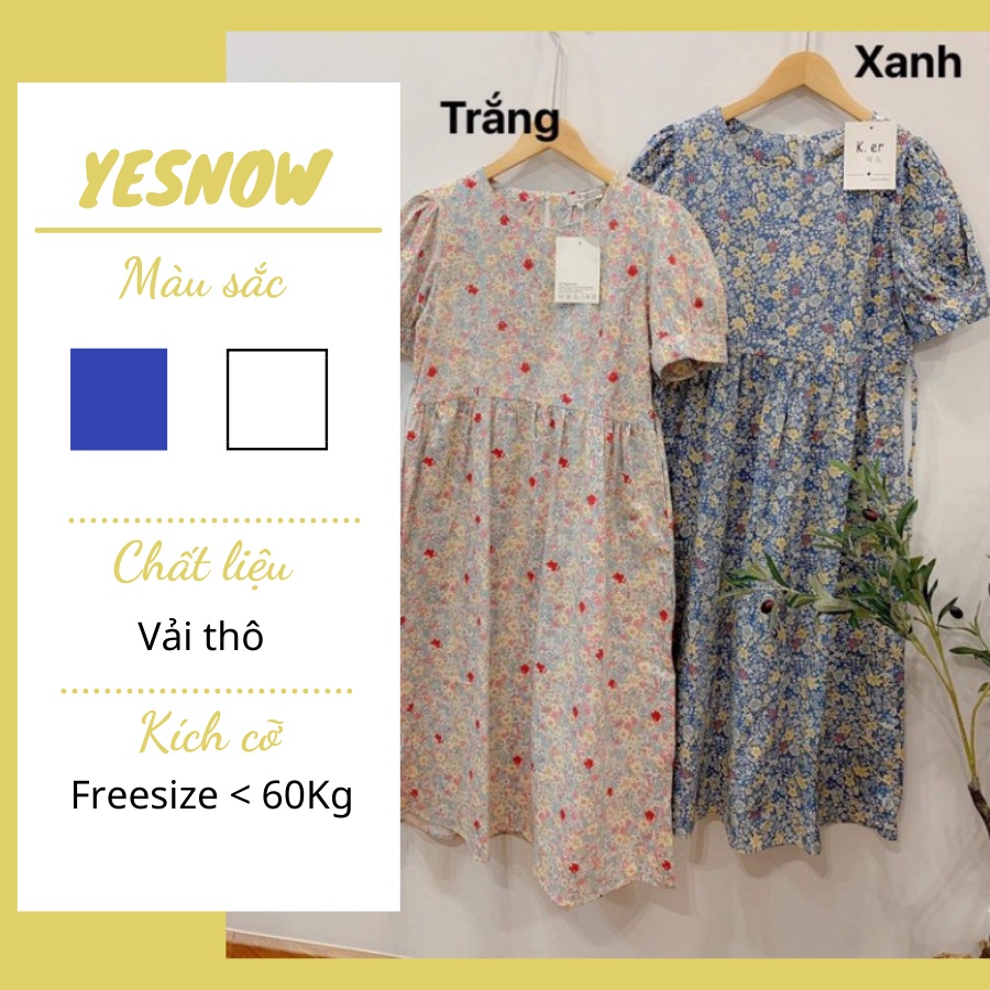 Đầm - váy babydoll thô 2 màu họa tiết hoa nhí - váy bababydoll phong cách Hàn Quốc