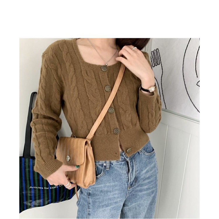 Áo Khoác Cardigan Dệt Kim Dáng Rộng Màu Đỏ Phong Cách Cổ Điển Mừng Năm Mới