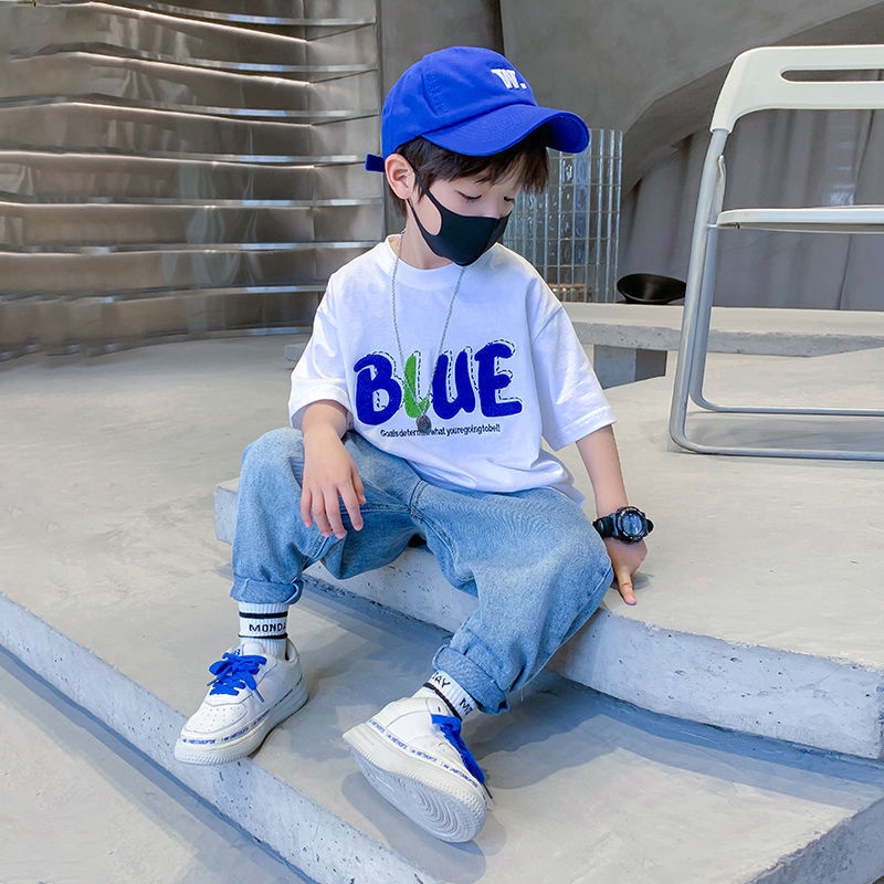 [Grow Up with You] Áo Thun Cotton Mỏng Tay Ngắn Dáng Rộng Thời Trang Mùa Hè Dành Cho Bé Trai 2022