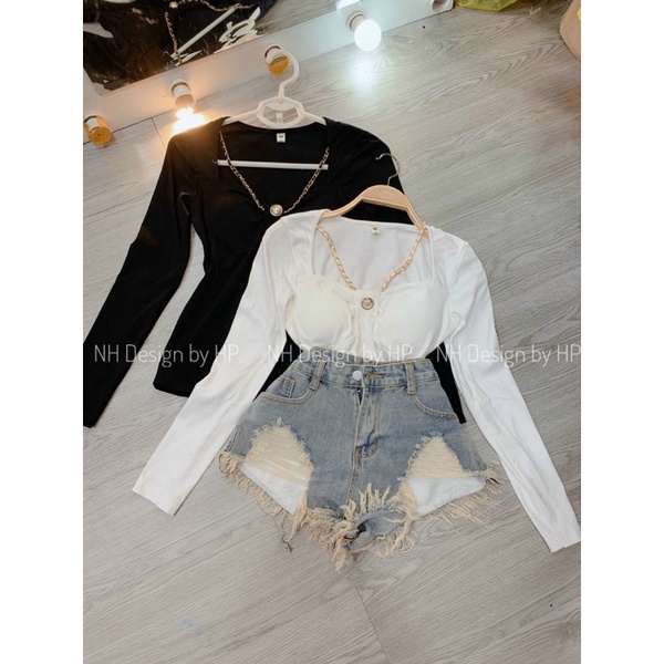 Áo thun dài tay cúp ngực mix dây xích siêu hot