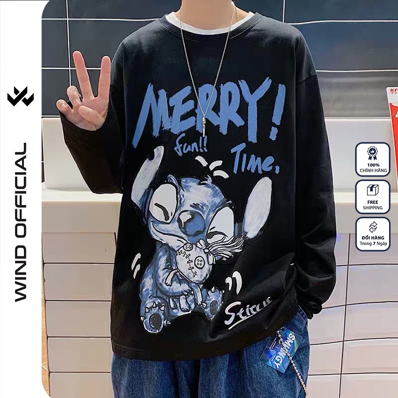 Áo thun tay dài WIND phông unisex form rộng MERRY sweater thời trang nam nữ oversize | BigBuy360 - bigbuy360.vn