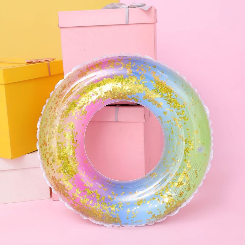 Phao Bơi Bơm Hơi Tròn Màu Cầu Vồng Đính Sequin Lấp Lánh