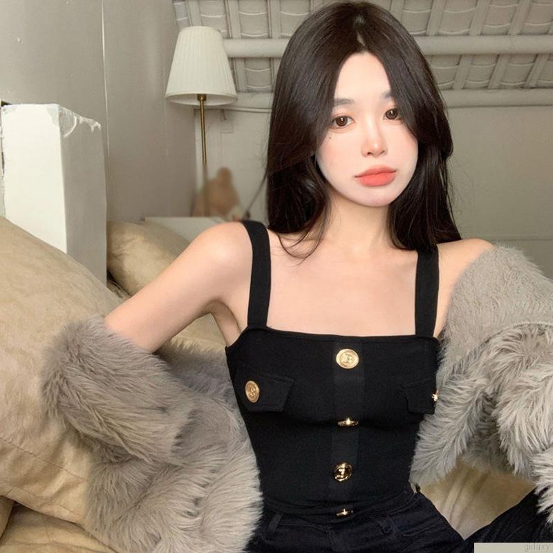 Áo croptop dệt kim không tay phong cách Hàn Quốc đơn giản dành cho nữ