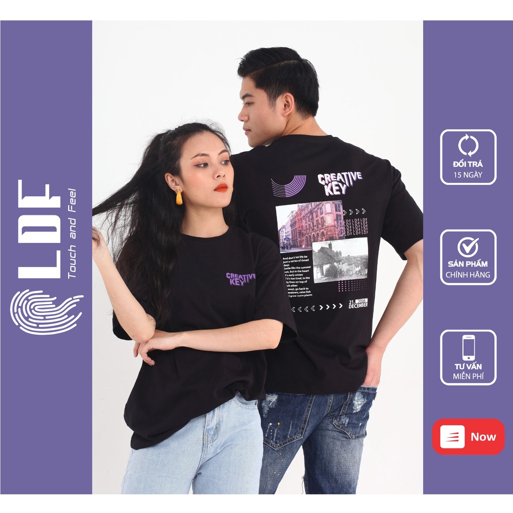 Áo thun unisex LDF Creative phông tay lỡ nam nữ dáng rộng cổ tròn cotton 2 chiều cao cấp