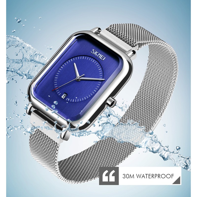 Đồng Hồ Quartz Mặt Vuông Dây Thép Không Gỉ Skmei