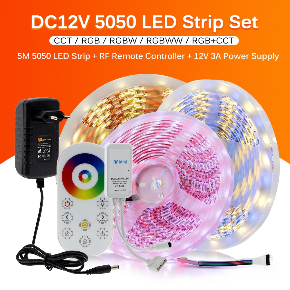 Dây Đèn Led 5050 Rgb / Rgbw / Rgbcct 60leds / M 5m + Bộ Điều Khiển Từ Xa