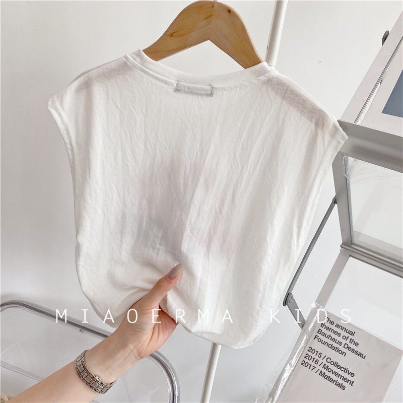 [Babycat] Hàng Có Sẵn Áo Thun Cotton Không Tay Dáng Rộng In Hoạt Hình Phong Cách Nhật Bản Hàn Quốc Cho Trẻ Em