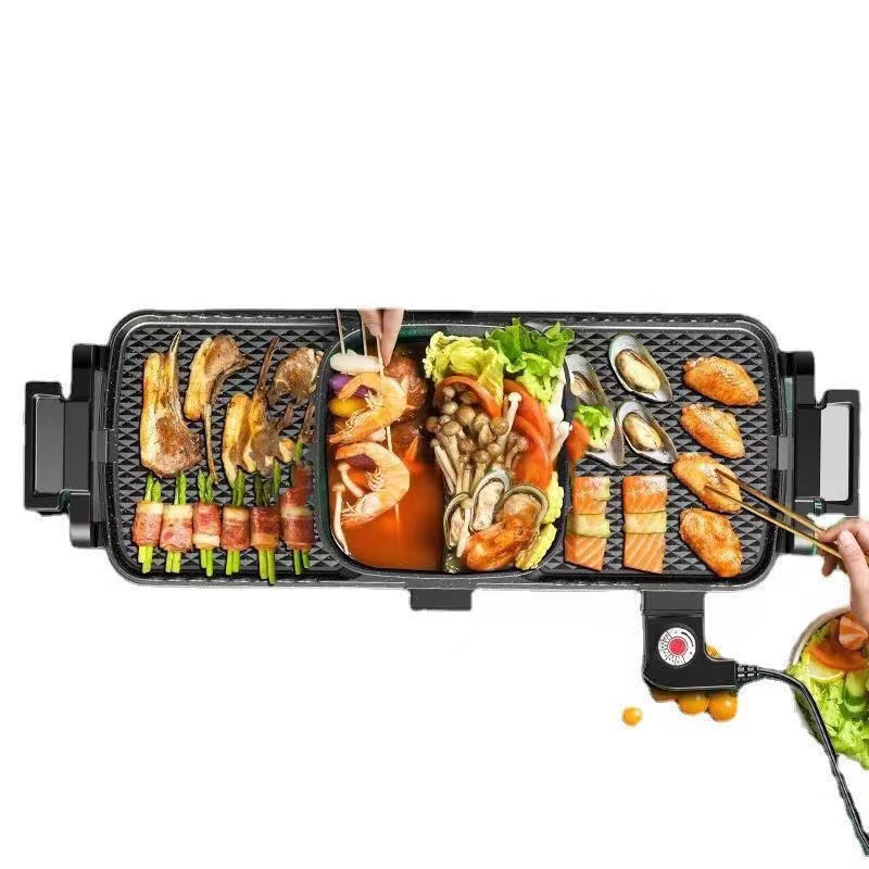 Bếp lẩu nướng 2 ngăn đa năng cao cấp mặt tráng men chống dính, bếp nướng điện không khói giá tốt