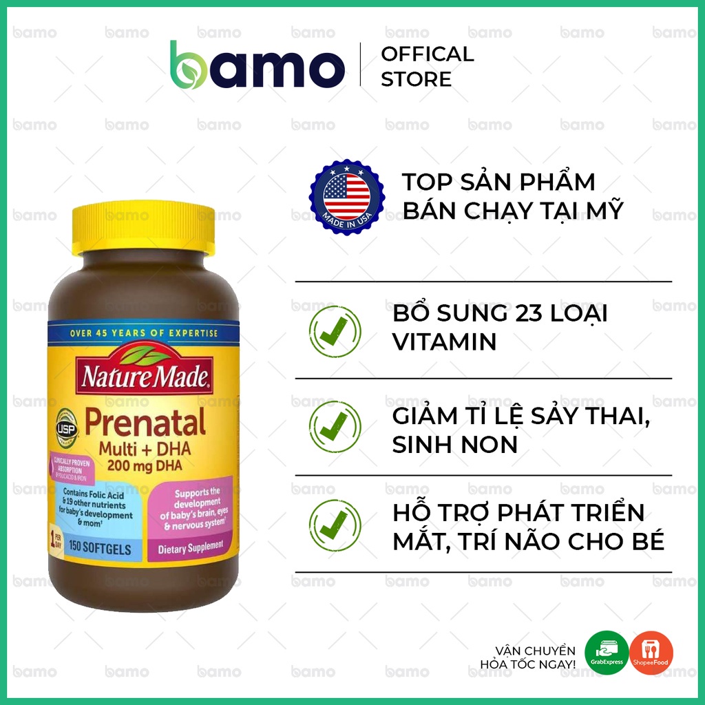 Nature Made Prenatal Multi + DHA - Vitamin Tổng Hợp Cho Bà Bầu Của Mỹ - 150 Viên