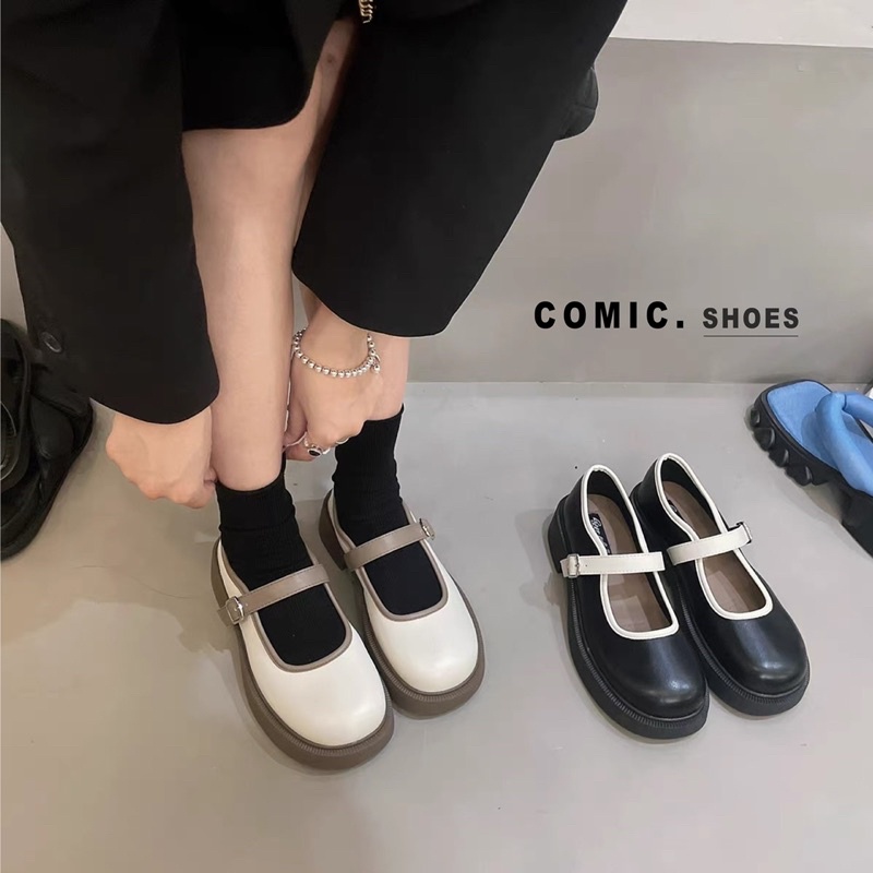 Giày maryjane chỉ nổi da mềm COMIC