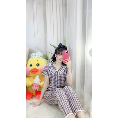BỘ PIJAMA HOẠ TIẾT KẺ Ô MẶC NHÀ NỮ CHẤT ĐŨI HÀNG THIẾT KẾ CAO CẤP