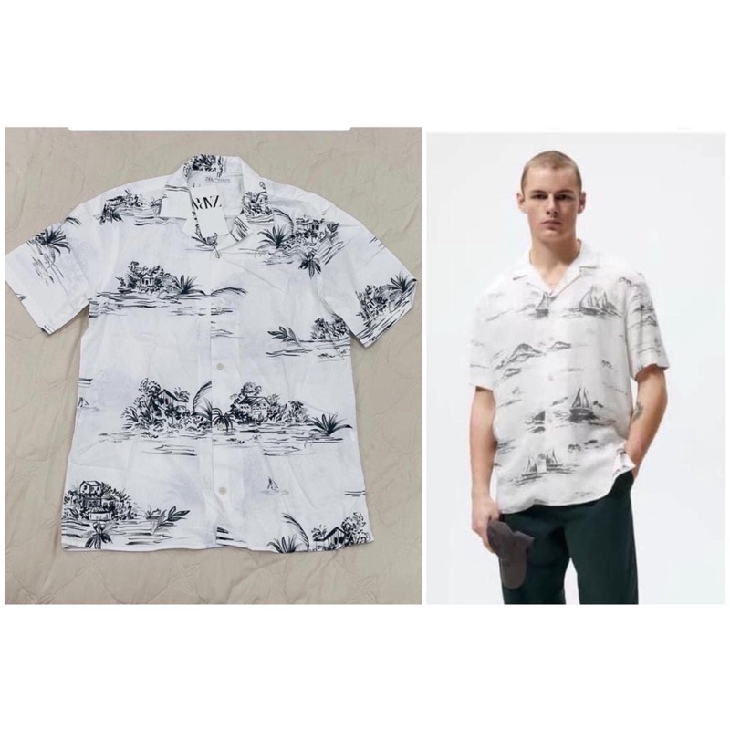 (ZARA chính hãng) Áo sơmi nam ZARA hình hoạ tiết cao cấp vợt sale