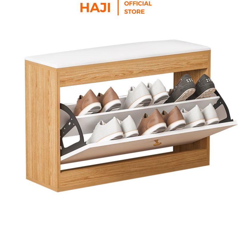 Tủ giày cánh lật hiện đại thương hiệu HAJI có đệm ngồi xỏ giày tiện lợi A102